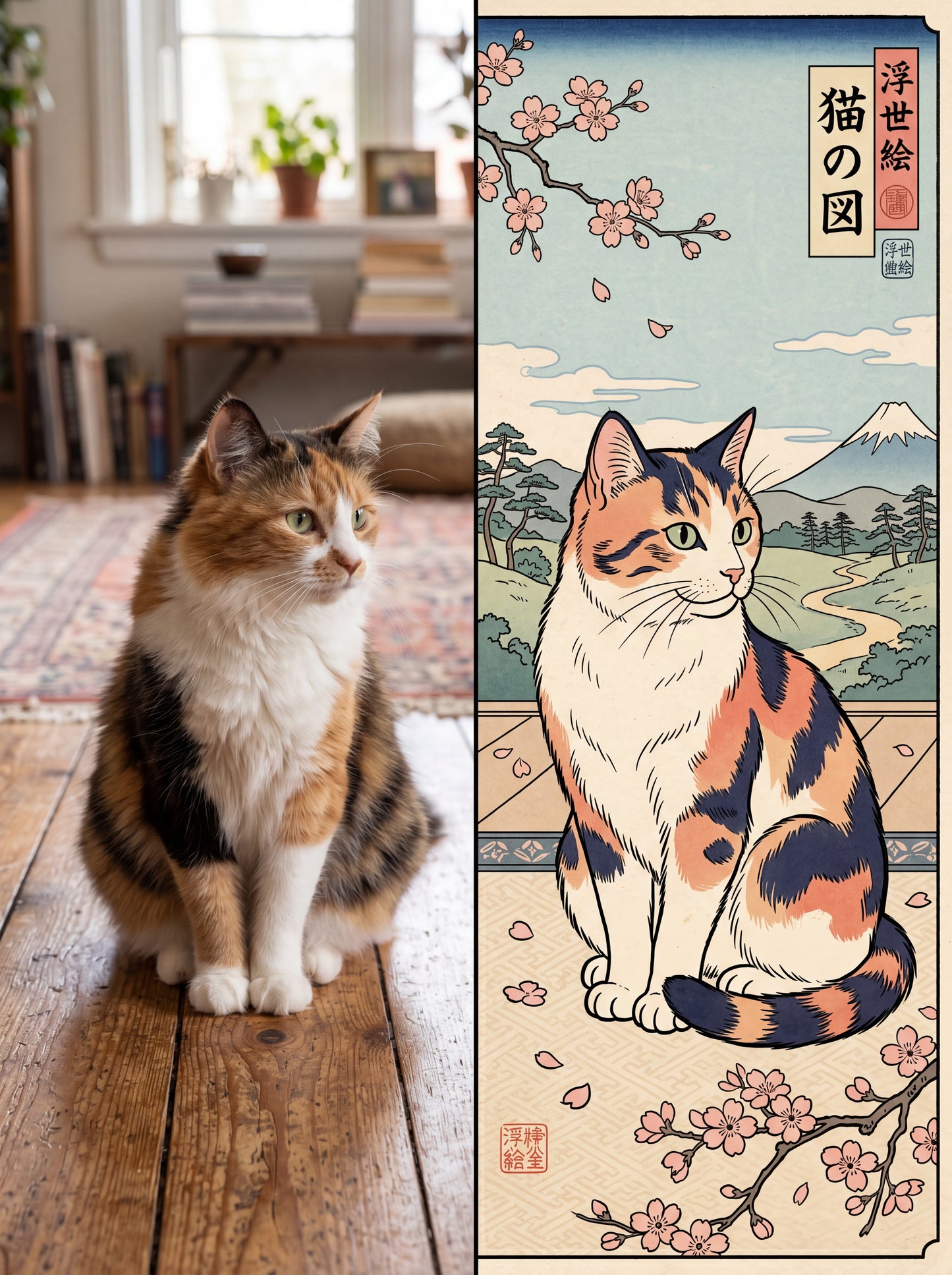 Custom Pet Portrait Canvas — Ukiyo-e Style