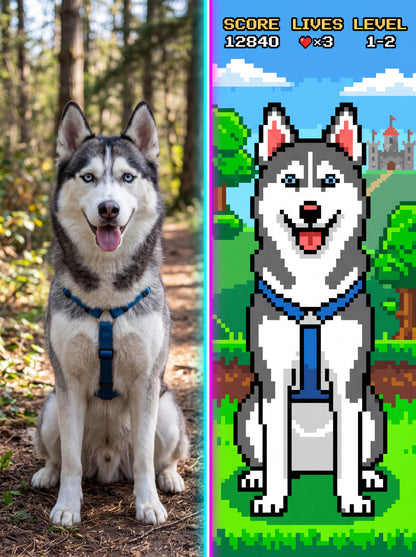 Custom Pet Portrait Canvas — Pixel Art Style